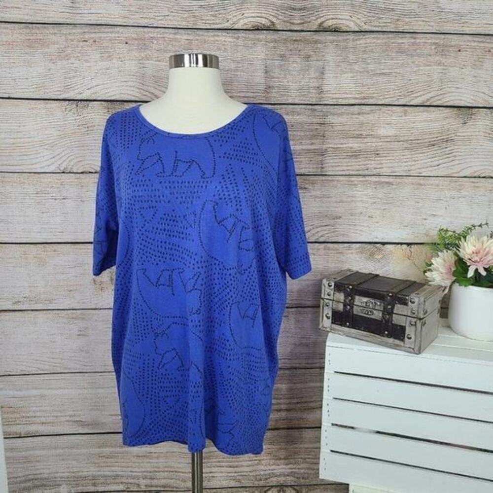 LuLaRoe Womens Irma Polar Bear Tunic Top Short Sleeve‎ Loose Fit Casual Blue XXS